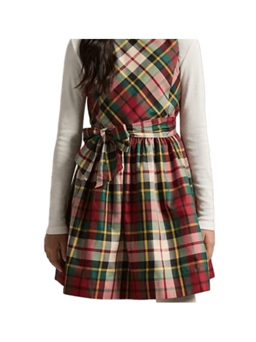 Abito da bambina in taffetà, motivo scozzese al-over nelle tonalità di rosso/verde/panna. POLO RALPH LAUREN | 313980345001